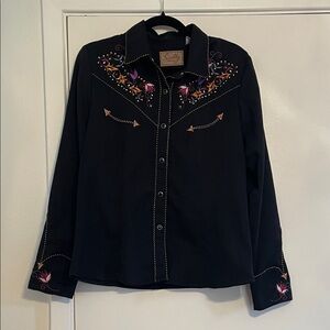 Scully Black Shirt with Colorful Embroidery